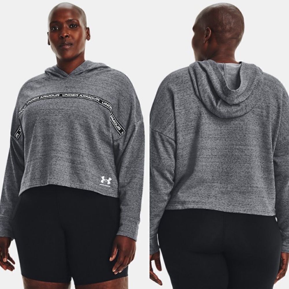 UA Under Armour Rival Terry Crop loose Hoodie plus size mid weight gray 3XL